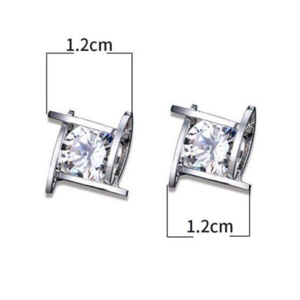NEW Silver Solitaire Diamond 3D Caged Studs - Picture 9 of 9